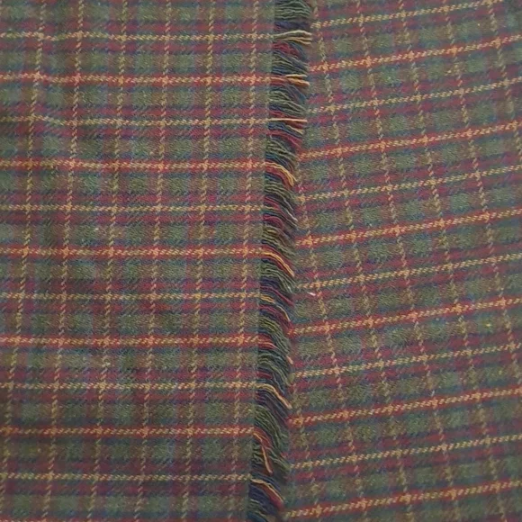 Green And Red Plaid Wool Faux Wrap Vintage School Girl Maxi Skirt with Fringe - Picture 4 of 11